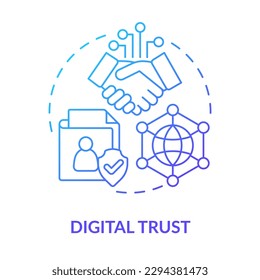 Digital trust blue gradient concept icon. Data security improvement. Information technology trend abstract idea thin line illustration. Isolated outline drawing. Myriad Pro-Bold font used