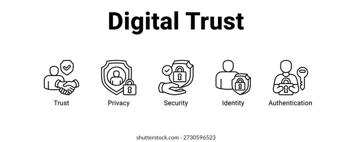 Digital Trust web banner ícone vetor ilustração conceito , com ícone de confiança, privacidade, segurança.