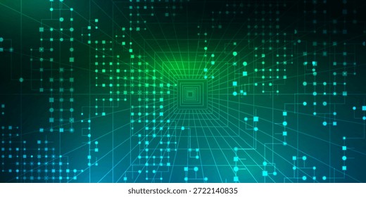 Digital Tunnel Data Grid: Escena De Tecnología Futurista De Flujo De Datos, Red Y Arquitectura Digital