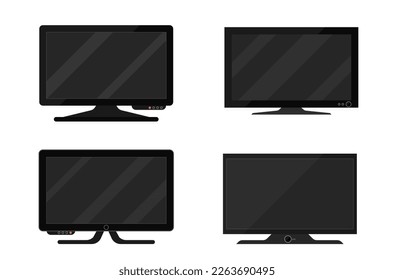 TV digital, pantalla LCD en blanco, pantalla, panel. Pared montada en plasma grande tv LED negro aislado en fondo blanco. Un gran monitor de simulación de computadora. Ilustración vectorial de estilo EPS 10