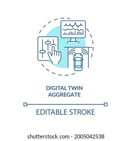 Digital Twin Aggregate Concept Icon. Smart Technology Types. Innovative Systems. Computer Automation Abstract Idea Thin Line Illustration. Vector Isolated Outline Color Drawing. Editable Stroke