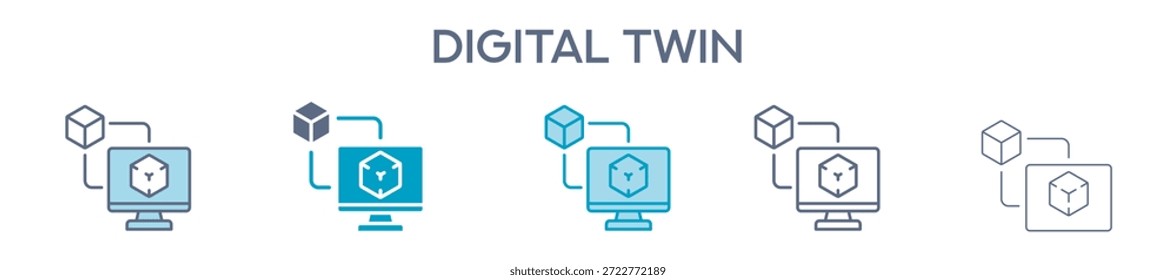 Digital Twin Element For Design Graphic - Multi Styles. Vector Illustration Of Two Colored And Black. Multiple Icons Designs Can Be Used For Mobile, Ui, Web