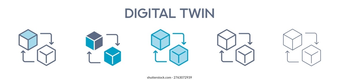 Digital Twin Element For Design Graphic - Multi Styles. Vector Illustration Of Two Colored And Black. Multiple Icons Designs Can Be Used For Mobile, Ui, Web