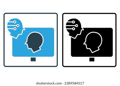 icono digital gemelo. con cabezal robótico, réplicas digitales de activos físicos para monitoreo y optimización. icono relacionado con la tecnología. estilo de icono sólido. diseño de vector simple editable