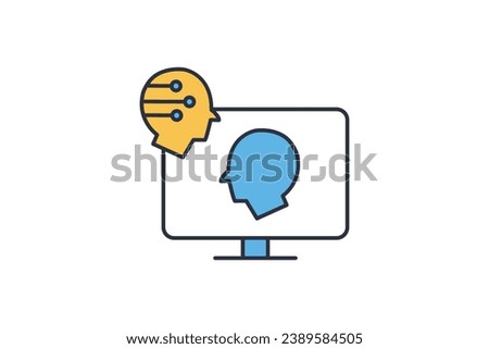 digital twin icon. screen with head robotic, digital replicas of physical assets for monitoring, and optimization. icon related to technology. flat line icon style. simple vector design editable