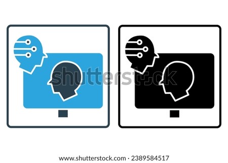 digital twin icon. screen with head robotic, digital replicas of physical assets for monitoring, and optimization. icon related to technology. solid icon style. simple vector design editable
