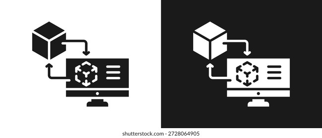 Digitales Zwillings-Symbol Set Glyphe auf weißem und schwarzem Hintergrund