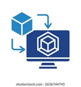 Digital Twin mini illustration dual tone color icon, use for research and development, education, industry, UI, UX kit, app and web development, digital or print.