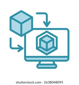 Digital Twin mini illustration dual tone color icon, use for research and development, education, industry, UI, UX kit, app and web development, digital or print.