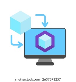 Digital Twin mini illustration flat color icon, use for research and development, education, industry, UI, UX kit, app and web development, digital or print.