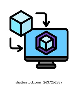 Digital Twin mini illustration outline color icon, use for research and development, education, industry, UI, UX kit, app and web development, digital or print.