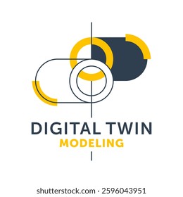 Digital twin modeling logo template - making a digital model of actual real-world physical product, for purposes simulation, integration, testing, monitoring and maintenance