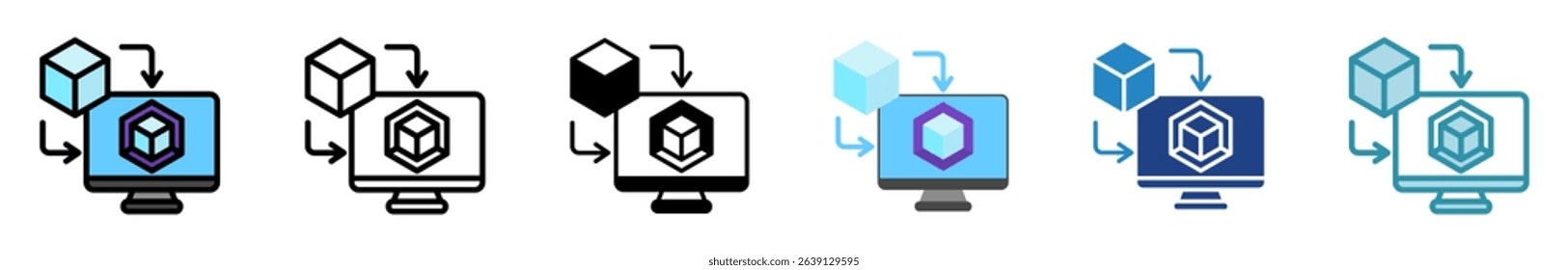Digital Twin multi style, mini illustration icon set. outline, flat, glyph, line color. vector for UI, UX, app, web, digital or print, related to education, business, research and development.