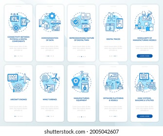 Digital twin onboarding mobile app page screen set. Modern computers walkthrough 5 steps graphic instructions with concepts. UI, UX, GUI vector template with linear color illustrations