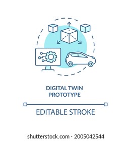 Digital Twin Prototype Concept Icon. Early Example Of Future Technology. Modern Smart Systems Abstract Idea Thin Line Illustration. Vector Isolated Outline Color Drawing. Editable Stroke