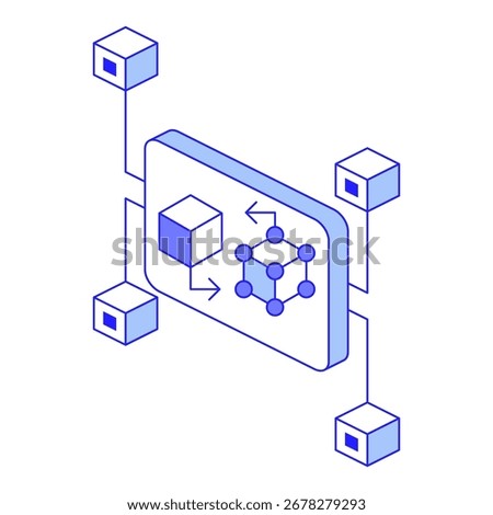 Digital twin smart factory isometry icon for virtual modeling and industrial synchronization Virtual replication, real-time data flow and synchronized operations between physical and digital systems