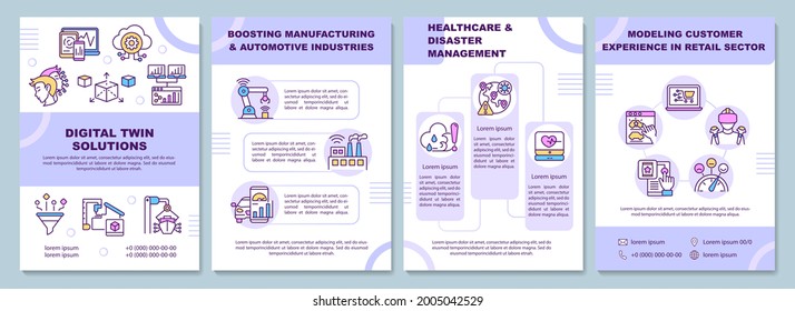 Digital twin solutions brochure template. Boosting manufacture. Flyer, booklet, leaflet print, cover design with linear icons. Vector layouts for presentation, annual reports, advertisement pages