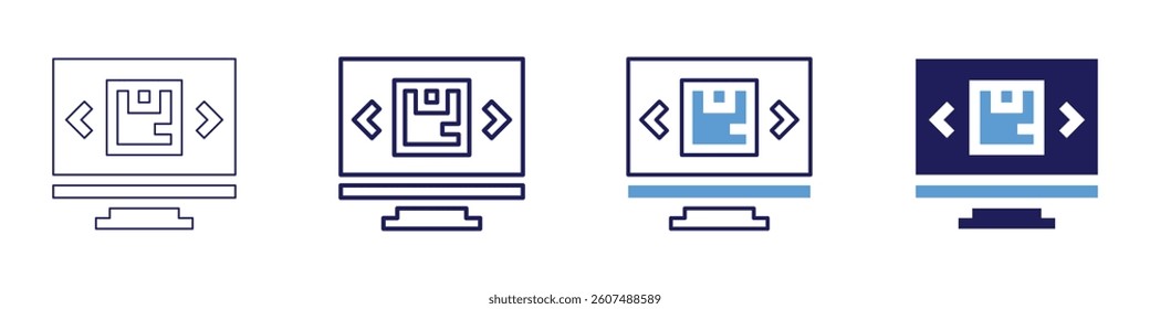Digital twin storefronts icon in 4 different styles. Thin Line, Line, Bold Line, Duotone. Duotone style. Editable stroke.