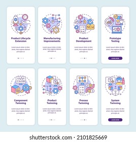 Digital twin technology onboarding mobile app screen set. Tasks walkthrough 4 steps graphic instructions pages with linear concepts. UI, UX, GUI template. Myriad Pro-Bold, Regular fonts used