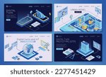 Digital twin technology prototype urban model internet of things isometric web banners set isolated vector illustration