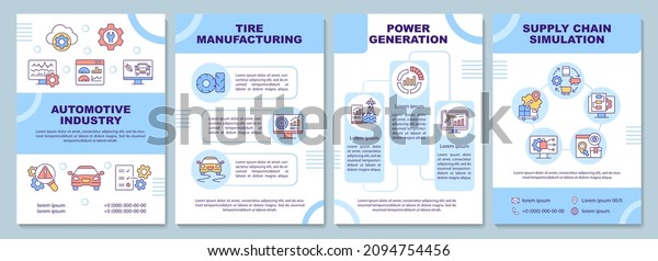 Digital twin usage blue brochure template.
Automotive industry. Booklet print design with linear icons. Vector
layouts for presentation, annual reports, ads. Arial-Black, Myriad
Pro-Regular fonts used