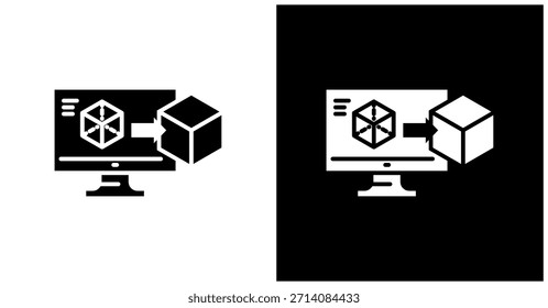 Icono de gemelos digitales en fondo blanco y negro