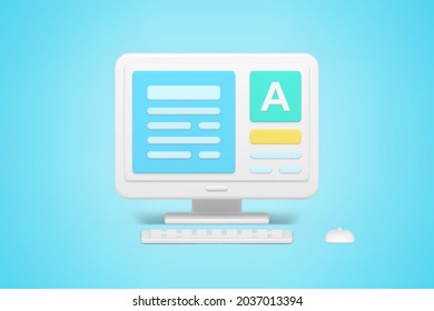Digital typing in online application 3d icon. Social correspondence and writing articles and books on web. Program for correcting mistakes and selecting necessary phrases. Realistic isolated vector
