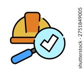 Digital UI element is designed for industrial safety management systems, OHS (Occupational Health and Safety) reporting tools, and compliance audit software. It represents the formal process of evaluating personal protective equipment (PPE) for integrity and safety standards. Ideal for maintenance logs and safety inspection checklists. Isolated on white background