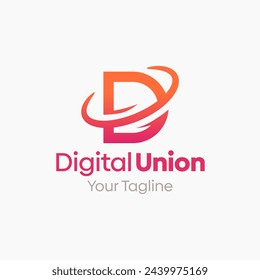 Plantilla de diseño de logotipo de Digital Union: Símbolo de letra D. Este logotipo moderno inspirado en el alfabeto es perfecto para tecnología, negocios, organizaciones, marca personal y más.