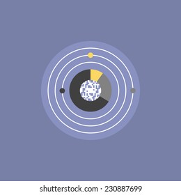Digital universe and star system network, global communication technology, futuristic internet connection and big data innovation. Flat icon modern design style vector illustration concept.