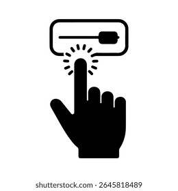 Digital unlock icon with black finger point silhouette icon vector flat design on white background