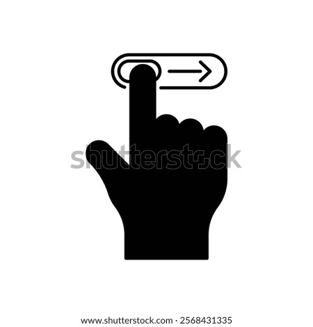 digital unlock or slider icon with black finger point. simple flat outline slide logotype graphic web element design isolated on white background. concept of user interface badge or enable gadget