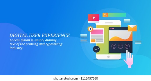 Digital user experience - Digital devices - Mobile apps - Digital Business - vector banner illustration with icons