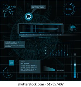 Digital user interface with 3d wireframe model object. Futuristic holographic dashboard on dark background. Vector illustration EPS10