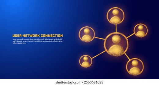 Digital user network connection in low poly style and dark blue background, abstract tech background suitable for presentations, banners, social media posts, computer networks and business connections
