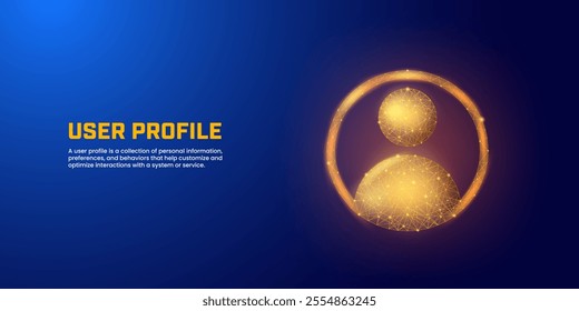 Digital user sign with low poly style in dark blue background, suitable for illustrations of homepages, landing pages, presentation backgrounds, user profiles, team connections, and business networks.