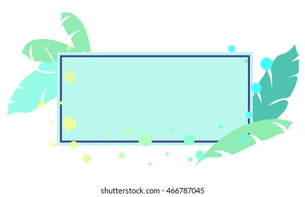 Digital vector art of banana leaf banner in summer beach vibe with green pastel tone and mint text box on white background