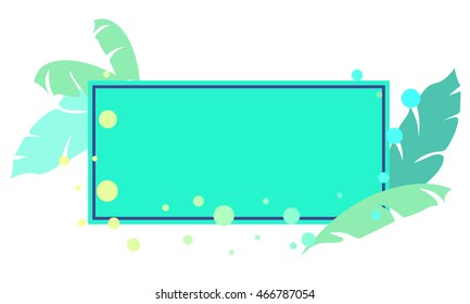 Digital vector art of banana leaf banner in summer beach vibe with green pastel tone and green text box on white background
