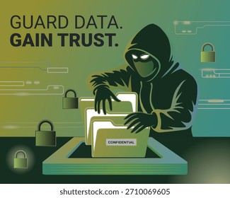 Digital vector art of cyber threat, illustrating malware, phishing, and network attack for IT security awareness and tech visuals