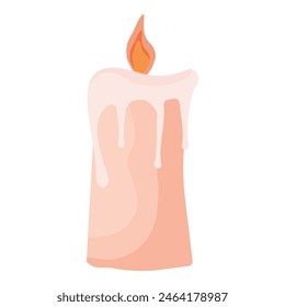 Digital vector art of a single wick candle with a lit flame and melting wax on a white background, creating a warm, cozy, and tranquil ambiance