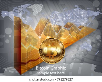 Digital vector bitcoin cryptocurrency realistic chart diagram, graphic payments, money transfers, financial concepts