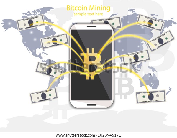 Digital Vector Bitcoin Mining Phone Cryptocurrency Stock Vector - 