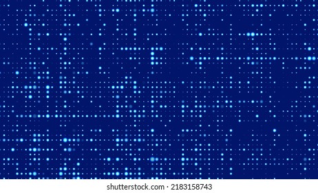 Digital vector blue matrix. Futuristic dots background. Cyber texture with particles different size. Technology illustration.