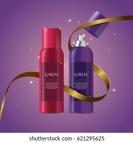Digital vector Body Spray container mockup, with your brand, ready for print ads or magazine design. Transparent and shine, realistic 3d style