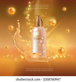 Digital vector collagen oil essence mockup on, with your brand, ready for print ads or magazine design.
