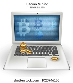 Digital Vector Cryptocurrency Bitcoin mining, transfers from laptop concepts