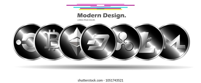 Digital vector cryptocurrency set of icons. Trendy image.