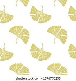 digital vector ginkgo biloba leaf tablecloth seamless pattern. Silhouette of ginkgo leaves with white veinlets. Isolated vector illustration. Nature design for textile.