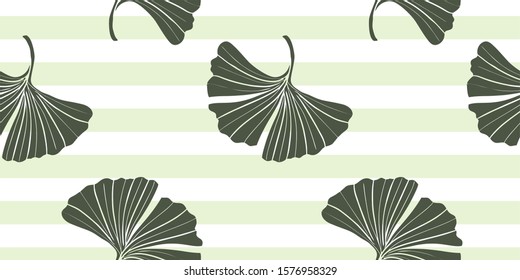 digital vector ginkgo biloba leaf tablecloth seamless pattern. Ginkgo leaf silhouette with veins. Isolated vector illustration. Natural design for various textiles and the design of medical cosmetics.