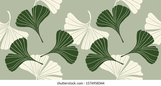 digital vector ginkgo biloba leaf tablecloth seamless pattern. Ginkgo leaf silhouette with veins. Isolated vector illustration. Natural design for various textiles and the design of medical cosmetics.